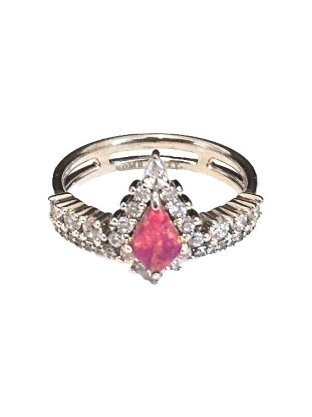 Ring Bomb Party Pink Fire Opal Cluster Accents Silver Rhodium Band Size 7